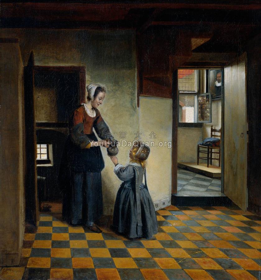 Woman with a Child in a Pantry - 皮特尔·德·胡格